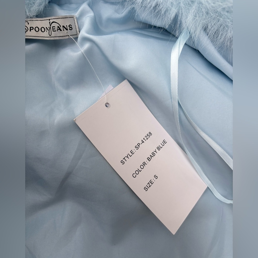đżď¸ Spoon Jeans Faux Fur coat Baby BlueâJacket stole scarf Size S New with tag - Picture 6 of 7